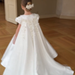 Princess A Line Satin Applique With Short Sleeves Flower Girl Dress C6082