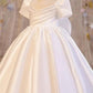Simple A Line Pleated Satin With Short Sleeves Flower Girl Dress C6083