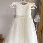 Sweet A Line Satin Tulle Pearl Bead Back With Bow Knot Flower Girl Dress C6086
