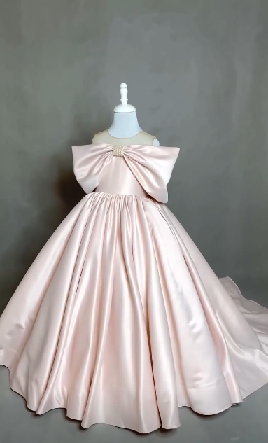 Sweet Ball Gown Satin With Bow Knot Flower Girl Dress C6087