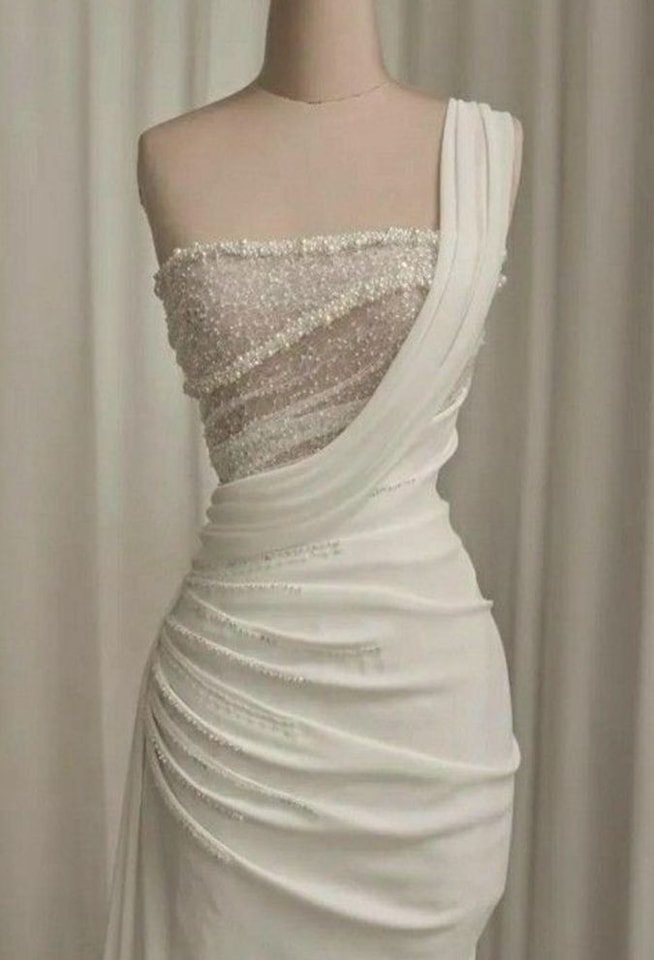 Sexy Mermaid Long Satin Sequin Long White Wedding Dresses C609