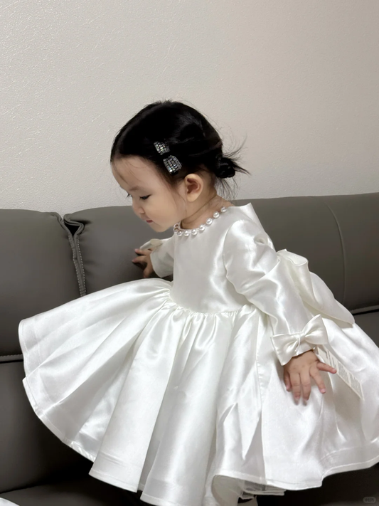 Cute Ball Gown Satin With Long Sleeves Flower Girl Dress C6092