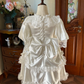 Vintage Princess A Line Tiered Satin Lace With Short Sleeves Flower Girl Dress C6093