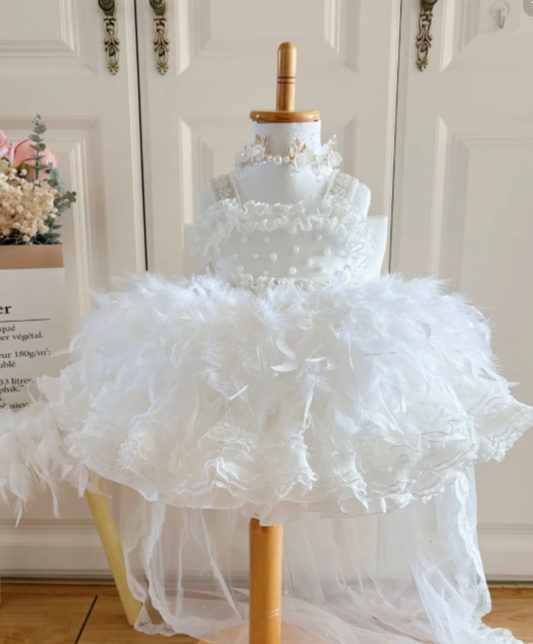 Cute Ball Gown Tulle With Train Flower Girl Dress C6094