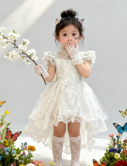 Pretty Ball Gown High Neck Tulle Lace Flower Girl Dress C6095
