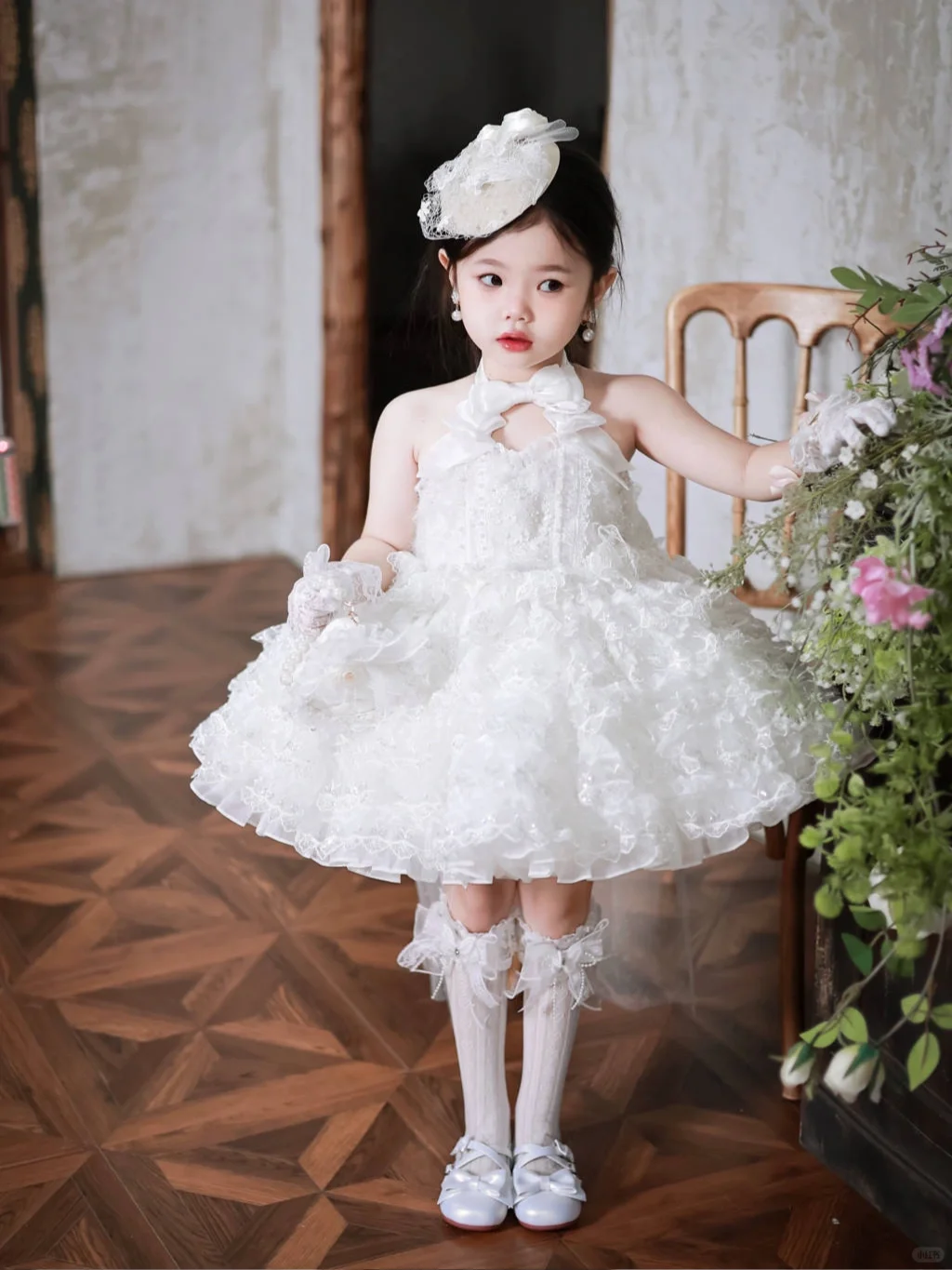 Jolie robe de bal en tulle à col licou pour fille C6099