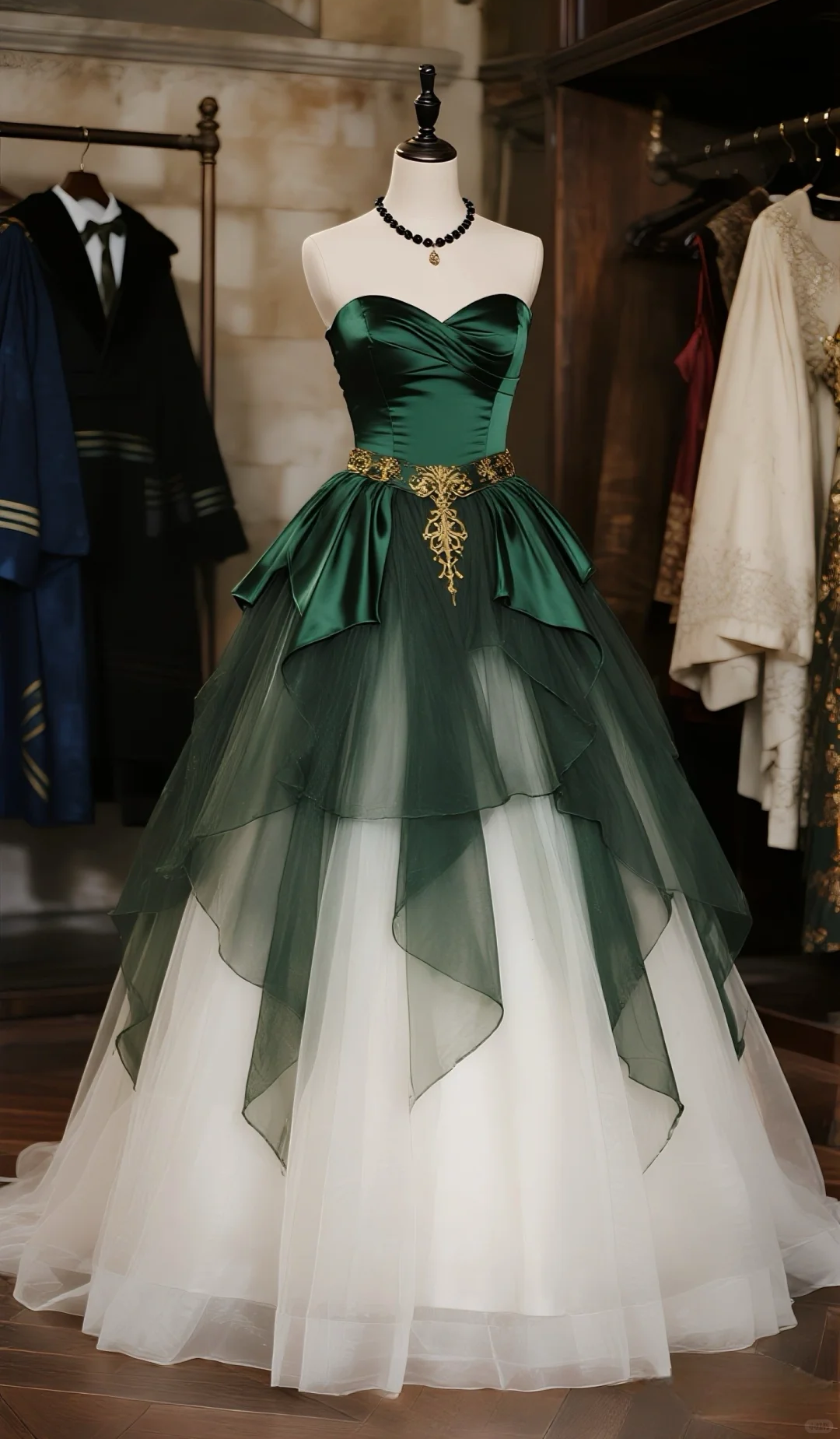 Modest Ball Gown Sweetheart Satin Tulle Long Prom Dress, Evening Dress C6102