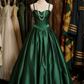 Elegant Ball Gown Dark Green Spaghetti Straps Satin Long Prom Dress, Evening Dress C6103
