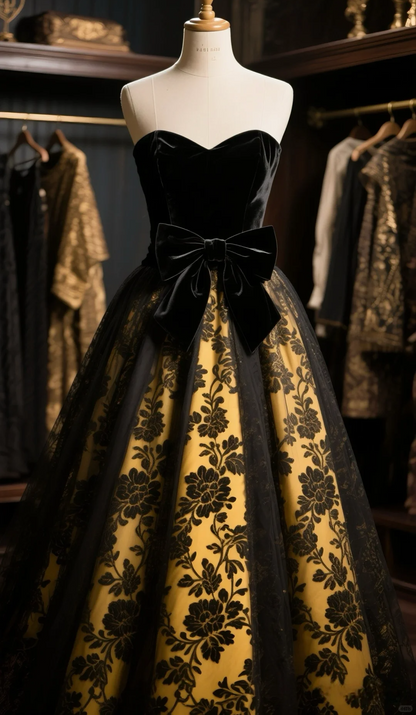 Formal Ball Gown Sweetheart Velvet Tulle Flowers Long Prom Dress, Evening Dress C6108