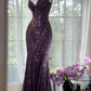 Grape Mermaid Spaghetti Straps Chiffon Sequin Long Prom Dress, Evening Dress C6117