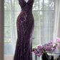 Grape Mermaid Spaghetti Straps Chiffon Sequin Long Prom Dress, Evening Dress C6117