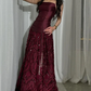 Shiny A Line Strapless Satin Tulle Sequin Long Prom Dress, Evening Dress C6118