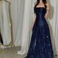 Shiny A Line Strapless Satin Tulle Sequin Long Prom Dress, Evening Dress C6118
