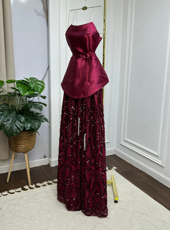 Shiny A Line Strapless Satin Tulle Sequin Long Prom Dress, Evening Dress C6118