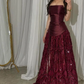 Shiny A Line Strapless Satin Tulle Sequin Long Prom Dress, Evening Dress C6118