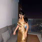 Classy Golden Mermaid Strapless Satin Long Prom Dress, Evening Dress C6120