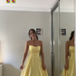 Elegant Yellow A Line Strapless Satin Long Prom Dress, Evening Dress C6129