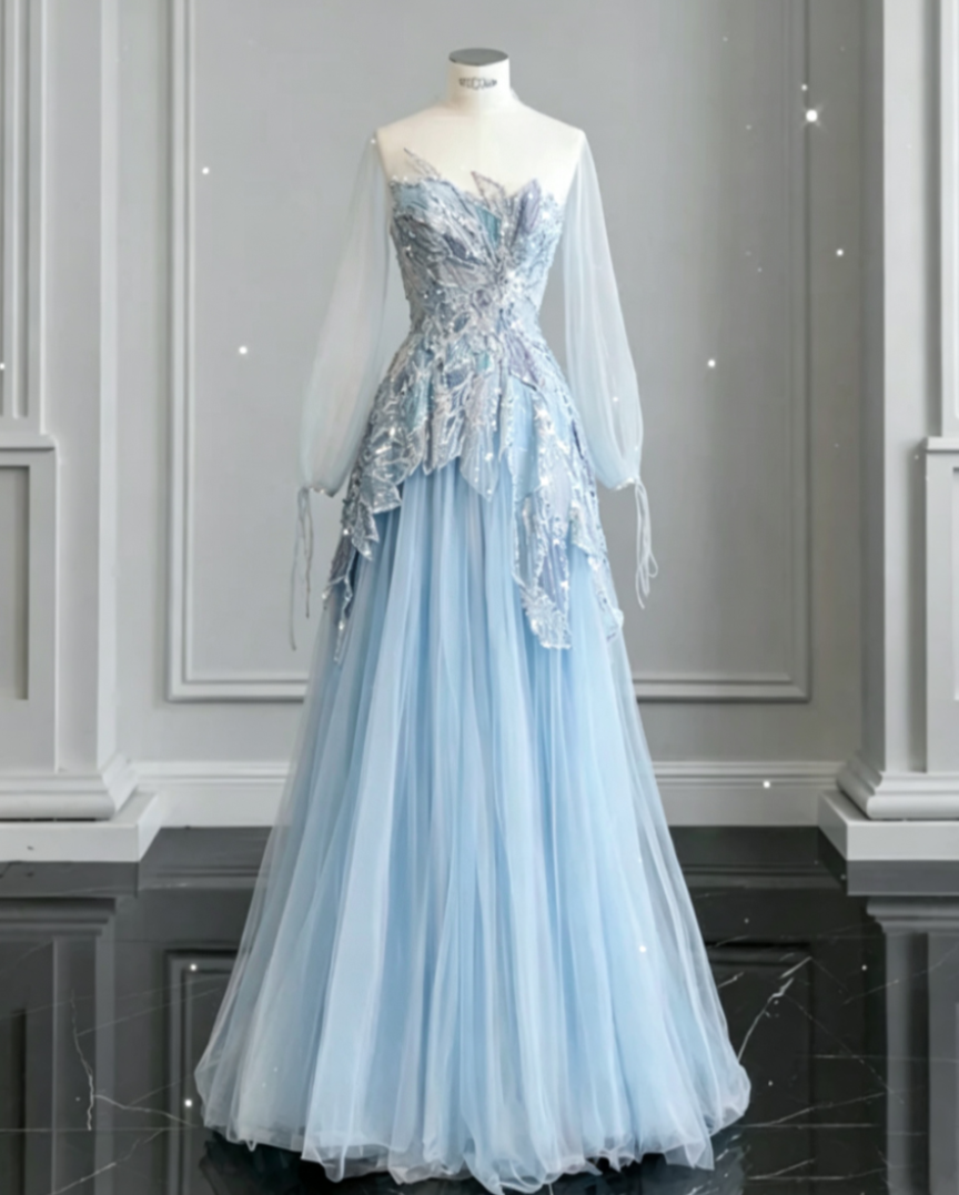 Unique Strapless Tulle Ball Gown Beaded Shiny Prom Dress Sweet 16 Dress C613