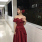 Elegant A Line Off The Shoulder Burgundy Satin Long Prom Dress, Evening Dress C6133