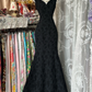 Charming Sheath Mermaid V Neck Black Satin Long Prom Dress, Evening Dress C6134