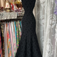 Charming Sheath Mermaid V Neck Black Satin Long Prom Dress, Evening Dress C6134