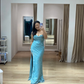 Shiny Mermaid Strapless Satin Sequin Slit Long Prom Dress, Evening Dress C6136