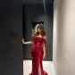 Elegant Pretty Mermaid Off The Shoulder Burgundy Satin Slit Long Prom Dress, Evening Dress C6139