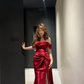 Elegant Pretty Mermaid Off The Shoulder Burgundy Satin Slit Long Prom Dress, Evening Dress C6139