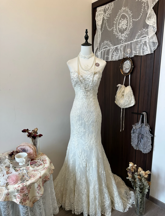 Vintage Mermaid Sweetheart Lace Beaded Long Prom Dress, Evening Dress C6141