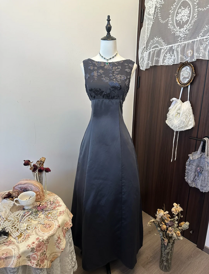 Unique A Line Satin Lace Long Prom Dress, Evening Dress C6143