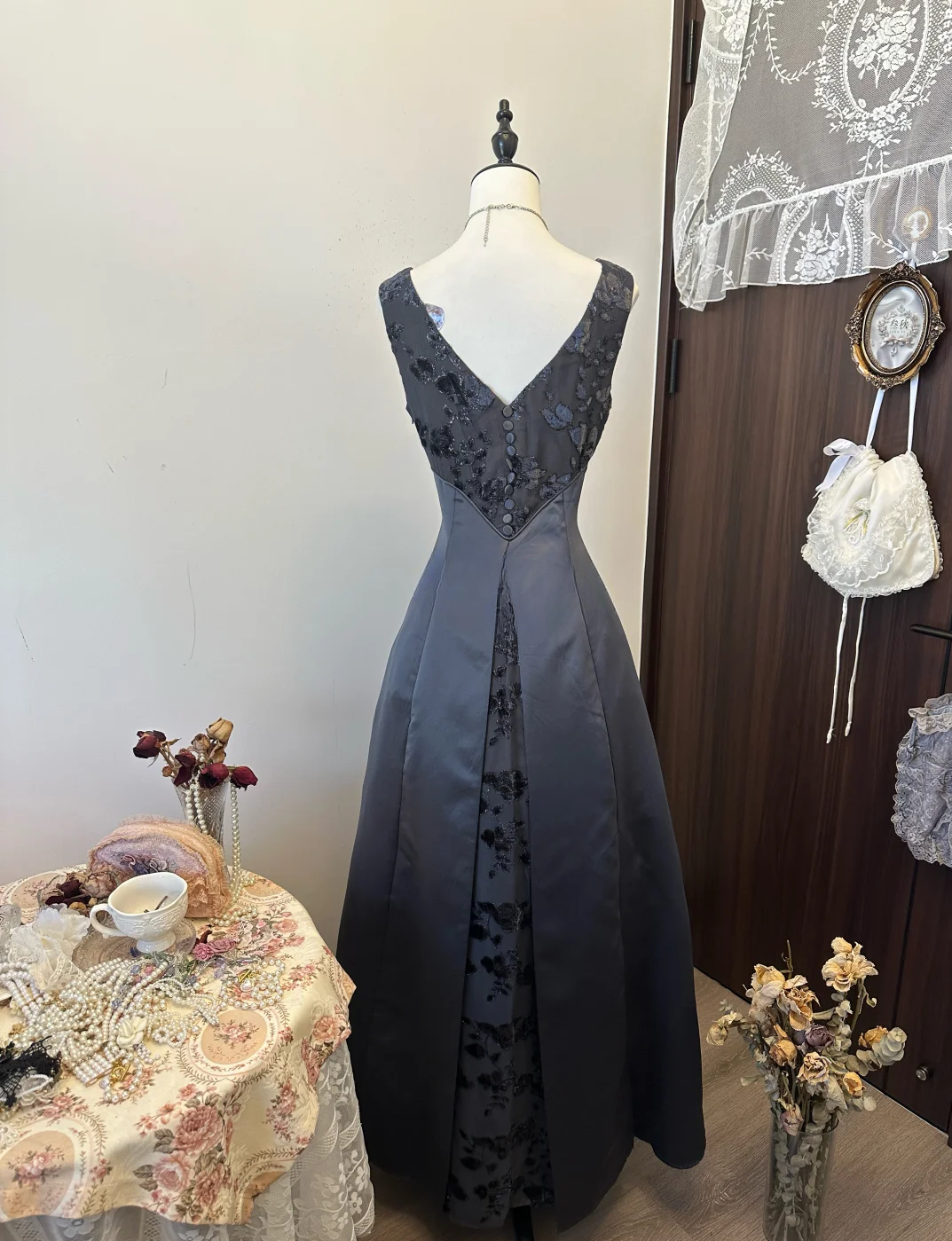 Unique A Line Satin Lace Long Prom Dress, Evening Dress C6143