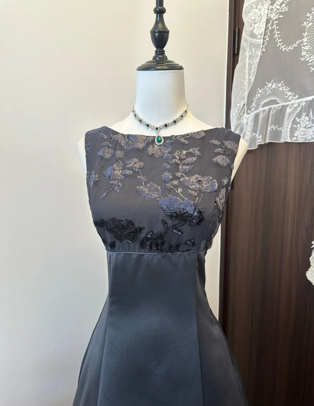 Unique A Line Satin Lace Long Prom Dress, Evening Dress C6143