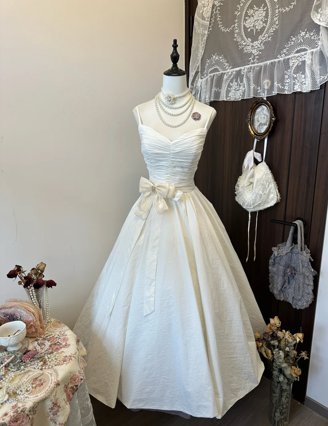 Cute A Line Spaghetti Straps Pleated Satin Long Prom Dress, Evening Dress C6144