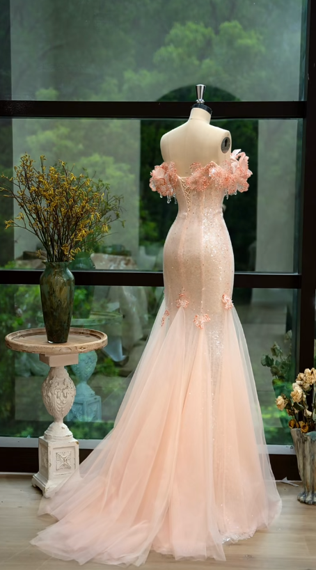 Pretty Fashion Mermaid Off The Shoulder Tulle Sequin Long Prom Dress, Evening Dress C6150