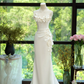 Classy Mermaid Strapless White Satin Applique Long Prom Dress, Evening Dress C6151