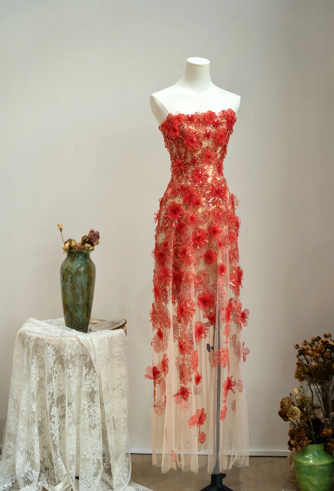 Unique Mermaid Strapless Tulle Applique Long Prom Dress, Evening Dress C6152