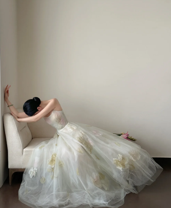 Pretty A Line Spaghetti Straps Tulle Long Prom Dress, Evening Dress C6154