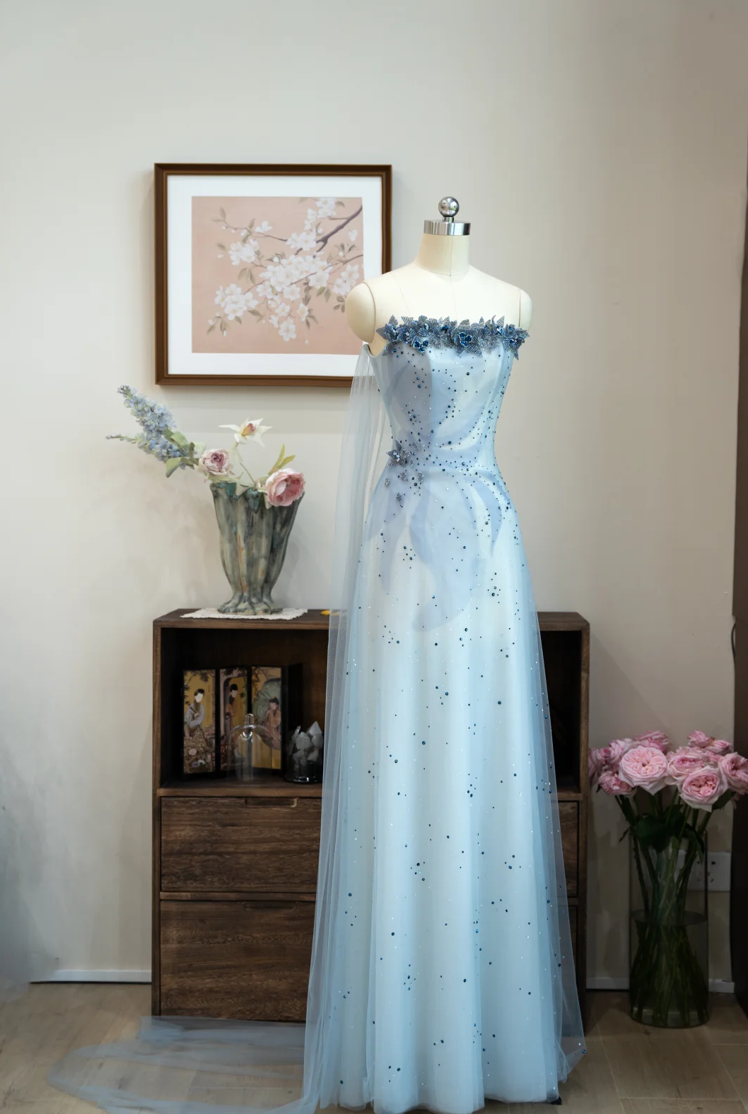 Pretty A Line Spaghetti Straps Tulle Sequin Long Prom Dress, Evening Dress C6156