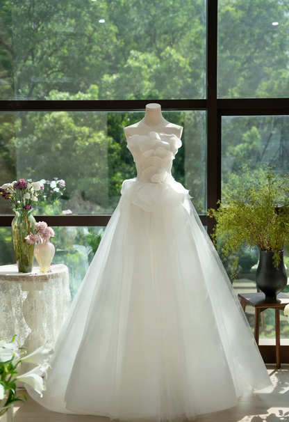 Elegant A Line Strapless Tulle Long Prom Dress, Evening Dress C6157