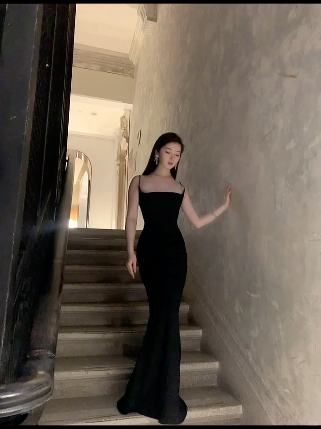 Sexy Mermaid Spaghetti Straps Black Satin Long Prom Dress, Evening Dress C6160