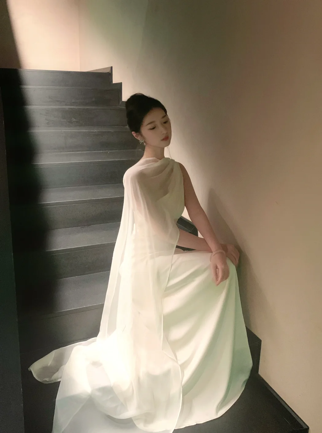 Elegant Mermaid One Shoulder Satin Chiffon Long Prom Dress, Evening Dress C6161