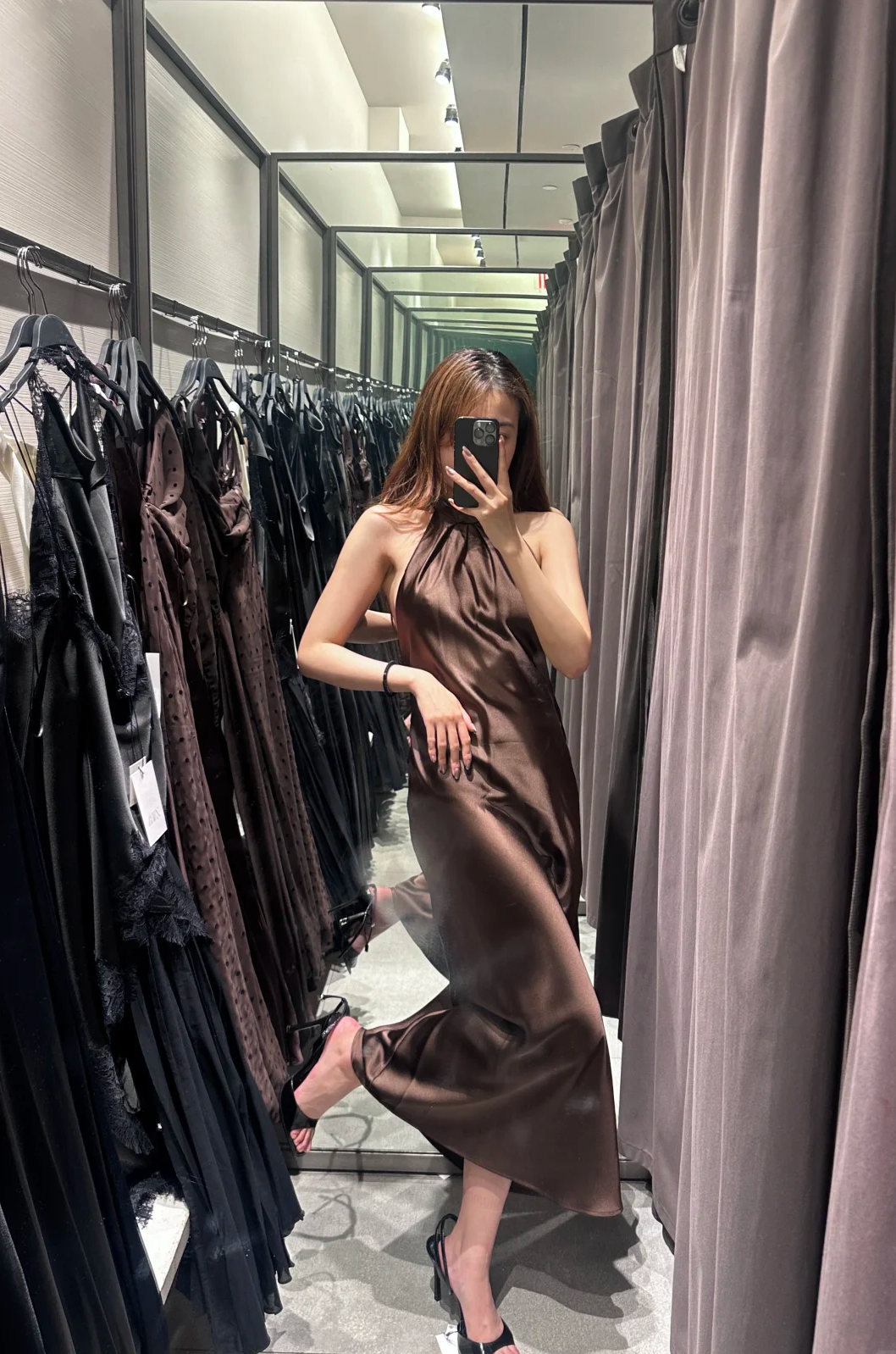 Sexy Mermaid Halter Brown Satin Long Prom Dress, Evening Dress C6170