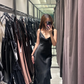 Charming Mermaid Spaghetti Straps Black Satin Backless Long Prom Dress, Evening Dress C6171