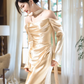 Graceful Mermaid Off The Shoulder Satin With Long Sleeves Long Prom Dress, Evening Dress C6172