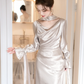 Classy Mermaid V Neck Satin With Long Sleeves Long Prom Dress, Evening Dress C6173