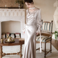 Classy Mermaid V Neck Satin With Long Sleeves Long Prom Dress, Evening Dress C6173