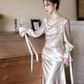Classy Mermaid V Neck Satin With Long Sleeves Long Prom Dress, Evening Dress C6173