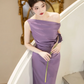 Modest Mermaid Off The Shoulder Lilac Satin Long Prom Dress, Evening Dress C6174