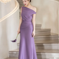 Modest Mermaid Off The Shoulder Lilac Satin Long Prom Dress, Evening Dress C6174