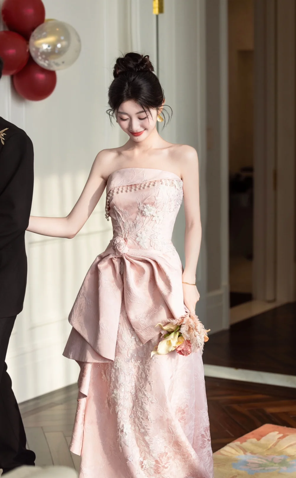 Gorgeous A Line Strapless Satin Lace Long Prom Dress, Evening Dress C6175